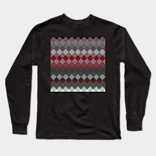 black white grey silver red geometric pattern Long Sleeve T-Shirt